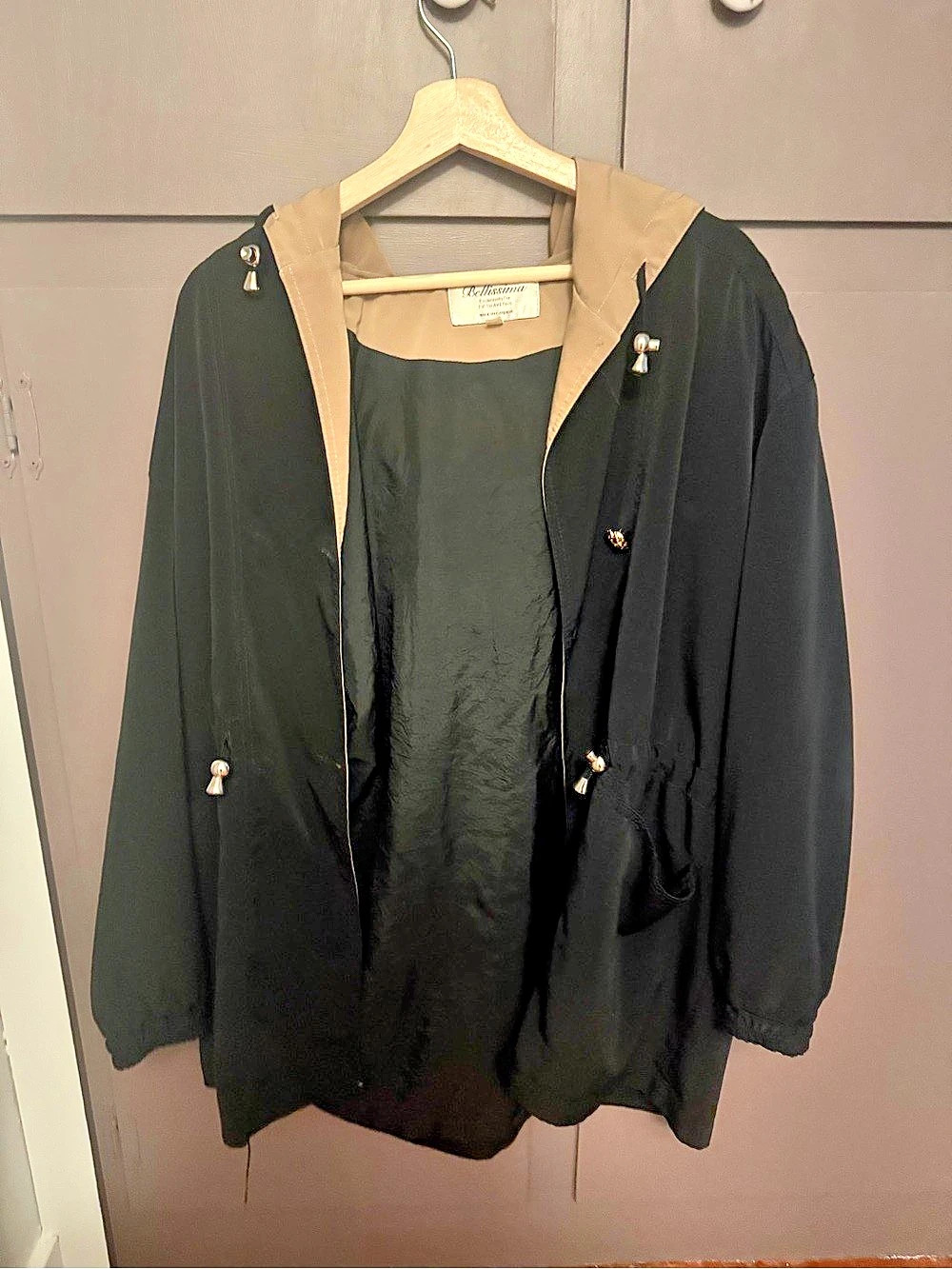 Vintage Bellissima Hooded Utility Jacket in Black & Brown Size Medium